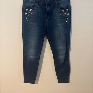 Kensie Dark Blue Cropped Jeans with Pearl Accents